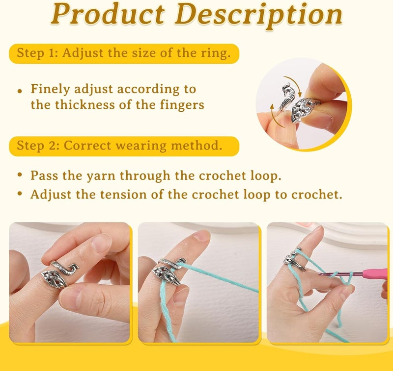 Yizzvb 3 Pcs Crochet Ring+30Pcs Stitch Markers, Knitting & Crochet Accessories Set, Adjustable Tension Rings for Finger Yarn, 6 Large Eye Blunt Needles for DIY Crafts,Crocheters Knitters - Image 5
